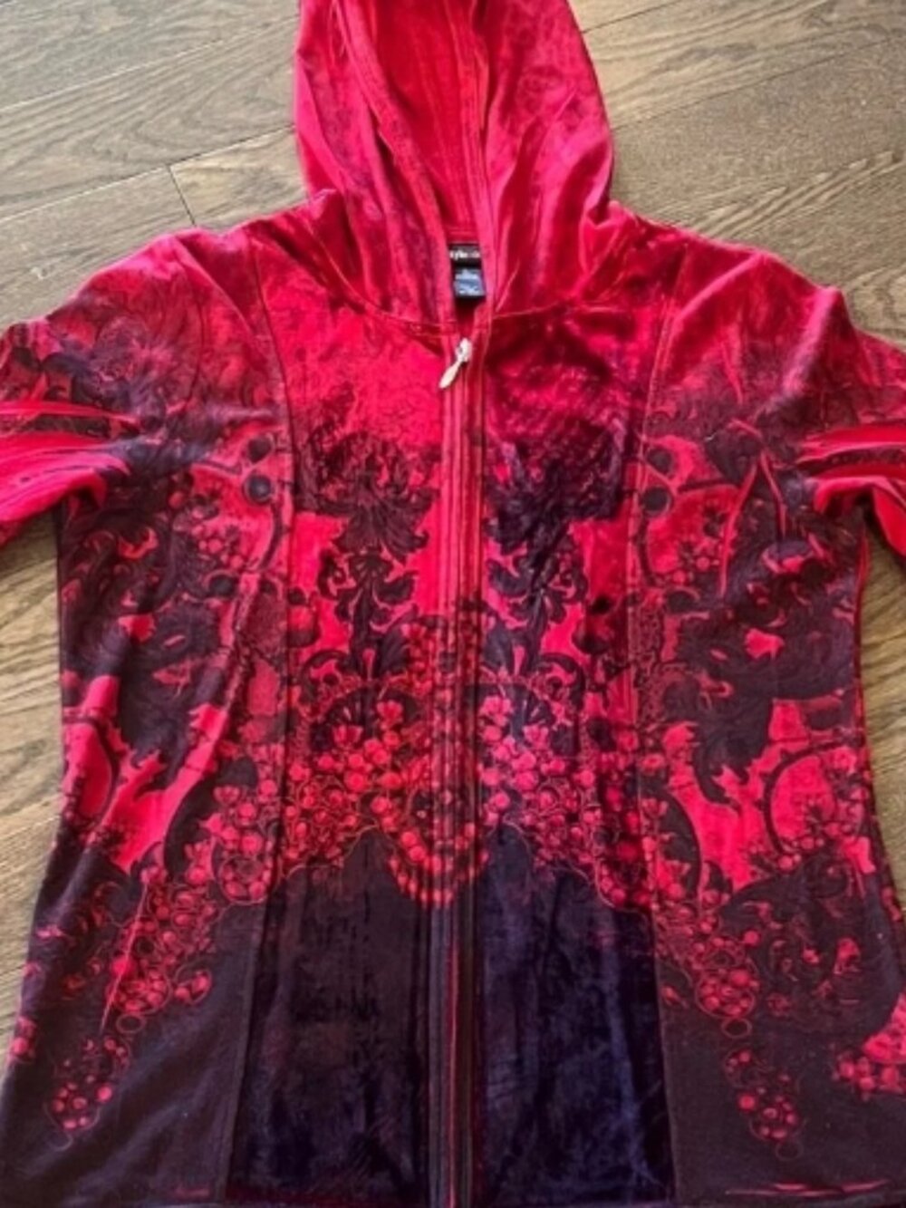 Style & Co Red Ombre Floral Velour Full Zip Hoodie Size L